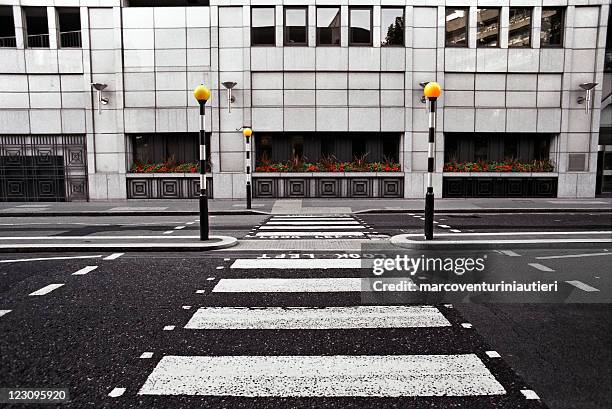 empty pedestrian crossing in london city - pedestrian crossing sign stock pictures, royalty-free photos & images