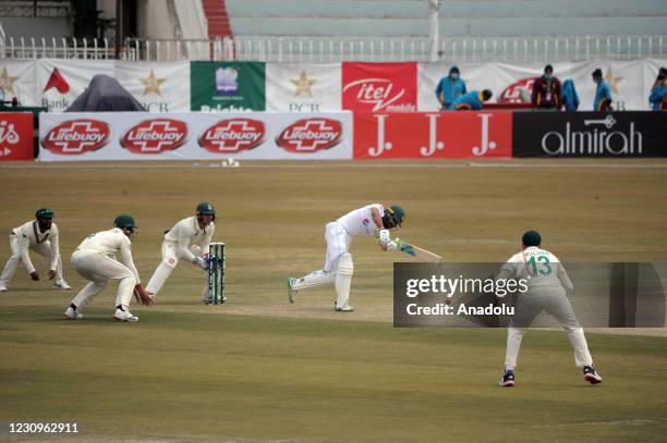 Pakistani batsman Fawad Alam in action during the first day of the play of 2nd Test cricket match between Pakistan and South Africa at Pindi Cricket...