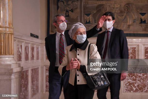 Benedetto Della Vedova , Emma Bonino and Riccardo Magi leave the Chamber of Deputies following a meeting with the designated Prime Minister Mario...