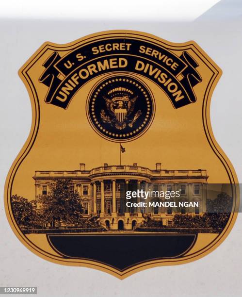 Crest of the US Secret Service Uniformed Division is seen on a vehicle April 19, 2012 in Washington, DC. The US Secret Service said that three...