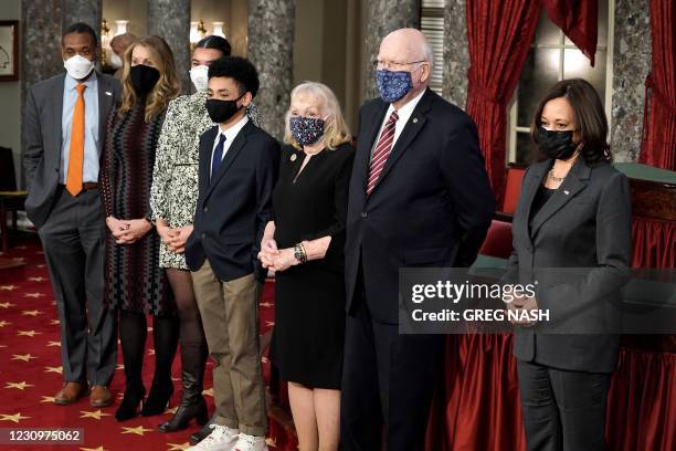 Son-in-law Lawrence Jackson, daughter Alicia Leahy, grand daughter Sophia Jackson, grandson Patrick Jackson, wife Marcelle Pomerleau, Democratic...