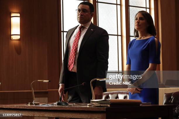 The Fribourg Confidence " Episode 805 -- Pictured: Harry Lennix as Harold Cooper, Stephanie Janssen as Ausa Navarro --