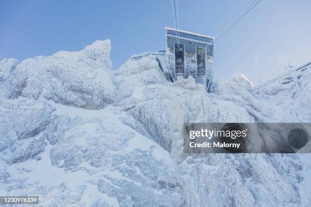 cable car at zugspitze mountain. - zugspitze stock pictures, royalty-free photos & images