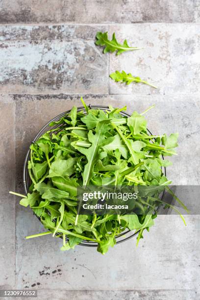 fresh rocket in basket - roquette photos et images de collection