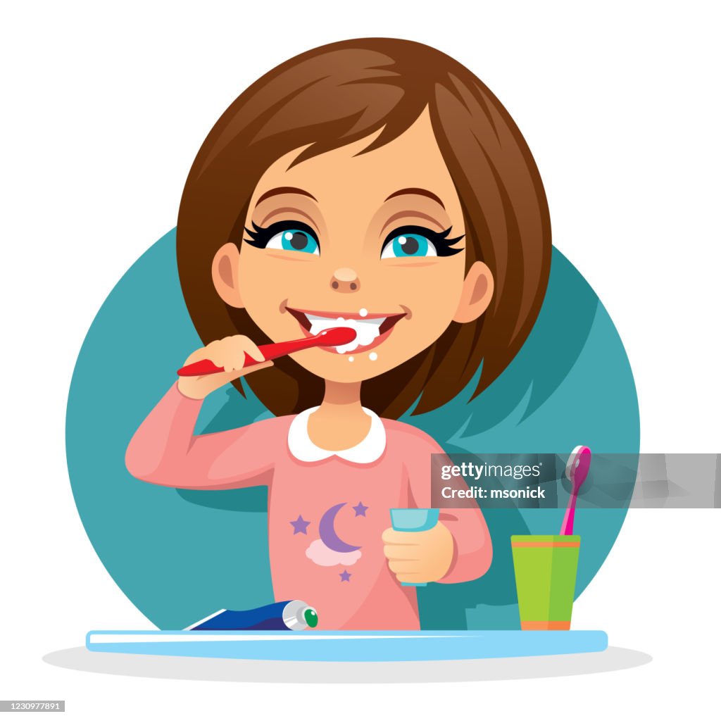 Girl Brushing Teeth High-Res Vector Graphic - Getty Images