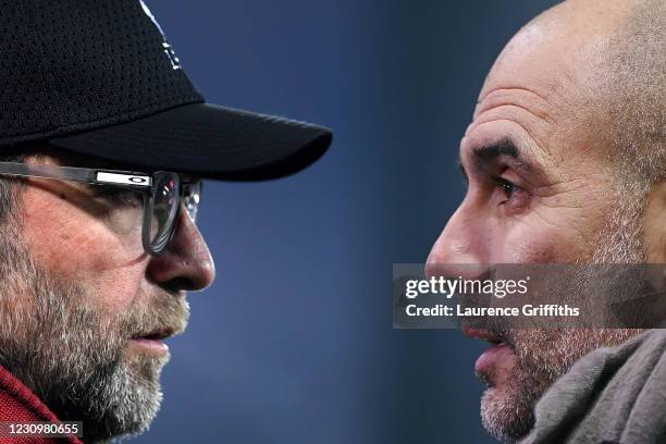 In this composite image a comparison has been made between Jurgen Klopp, Manager of Liverpool and Pep Guardiola, Manager of Manchester City....