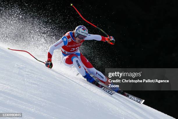 Marco Odermatt of Switzerland in action during the Audi FIS Alpine Ski World Cup Men's Downhill on February 5, 2021 in Garmisch Partenkirchen,...