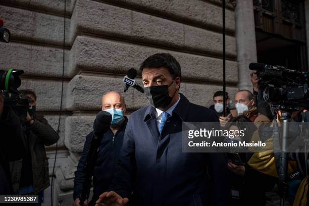 Matteo Renzi leader of Italia Viva leaves the Chamber of Deputies following a meeting with the designated Prime Minister Mario Draghi on formation of...