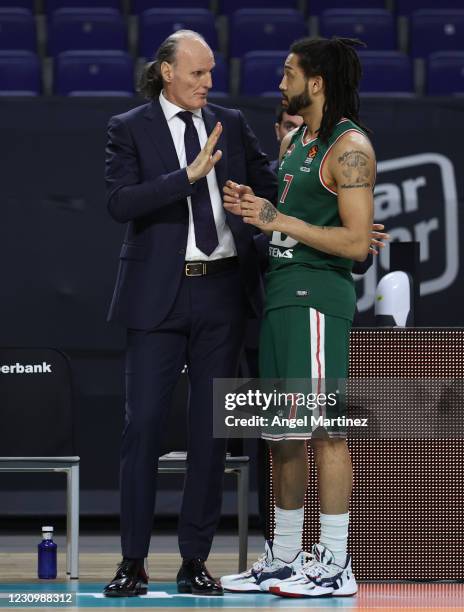 Dusko Ivanovic, Head Coach of TD Systems Baskonia Vitoria Gasteiz talks with Pierria Henry, #7 during the 2020/2021 Turkish Airlines EuroLeague...