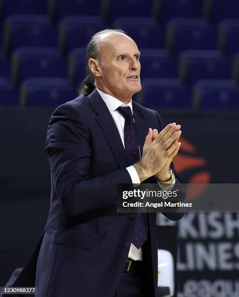 Dusko Ivanovic, Head Coach of TD Systems Baskonia Vitoria Gasteiz reacts during the 2020/2021 Turkish Airlines EuroLeague Regular Season Round 24...