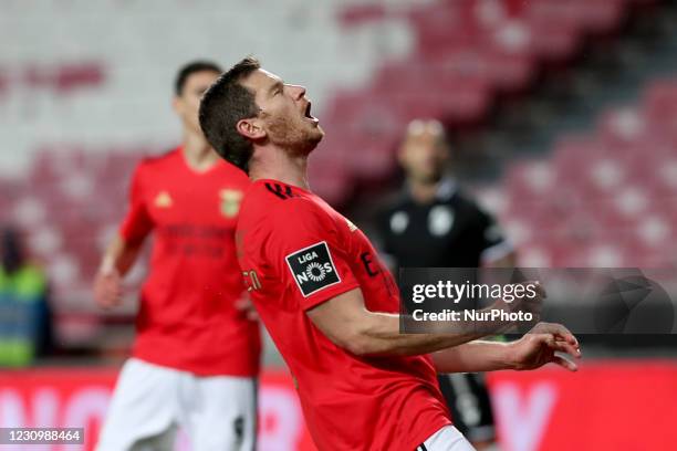 Jan Vertonghen of SL Benfica reacts during the Portuguese League football match between SL Benfica and Vitoria SC at the Luz stadium in Lisbon,...