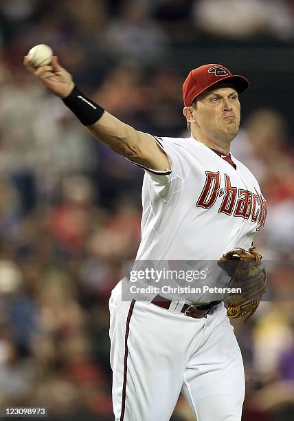 Sean Burroughs of the Arizona Diamondbacks fields a ground ball out against the Colorado Rockies during the Major League Baseball game at Chase Field...