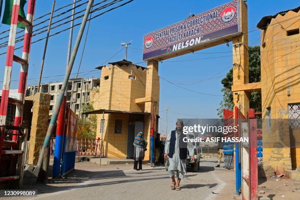 Sheikh Aslam, brother of Sheikh Adil, one of the accused of murdering US journalist Daniel Pearl, walks out from central prison where British-born...