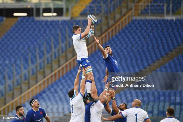 Johan MEYER of Italy and Charles OLLIVON of France during the Six Nations Tournament match between Italy and France at Olimpico stadium on February...