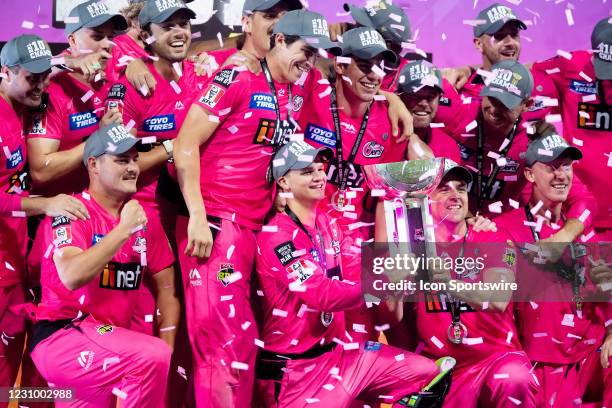 Sydney Sixers are champions and celebrate lifting the trophy during the Big Bash League final cricket match between Sydney Sixers and Perth Scorchers...