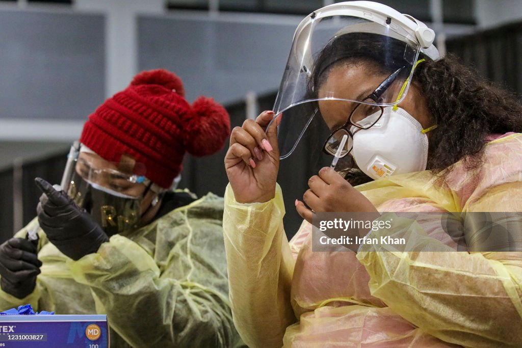 COVID-19 vaccination in San Bernardino County at Ontario Convention Center.