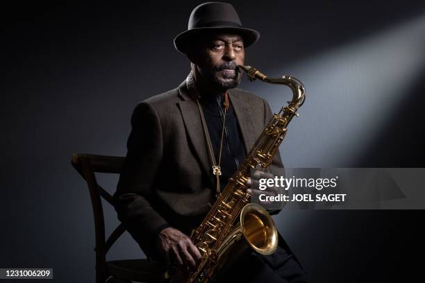 Jazz saxophonist Archie Shepp poses during a photo session in Paris on February 5, 2021. - At the age of 83, legendary saxophonist Archie Shepp...