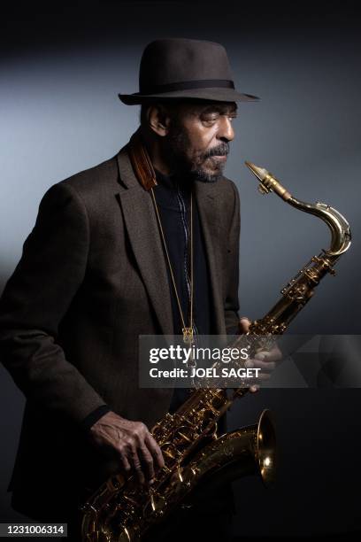 Jazz saxophonist Archie Shepp poses during a photo session in Paris on February 5, 2021. - At the age of 83, legendary saxophonist Archie Shepp...