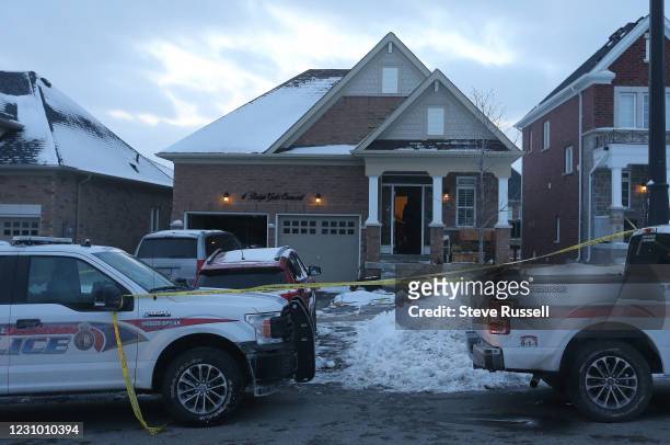 Mount Albert, ON- February 6 - York Regional Police investigate a stabbing where one person was killed and three injured, another person was shot by...