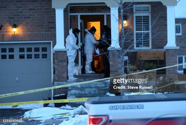 Mount Albert, ON- February 6 - York Regional Police investigate a stabbing where one person was killed and three injured, another person was shot by...
