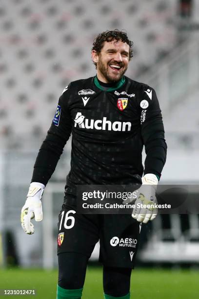 Jean-Louis Leca of RC Lens looks on during the Ligue 1 match between RC Lens and Stade Rennais at Bollaert-Delelis stadium on February 6, 2021 in...