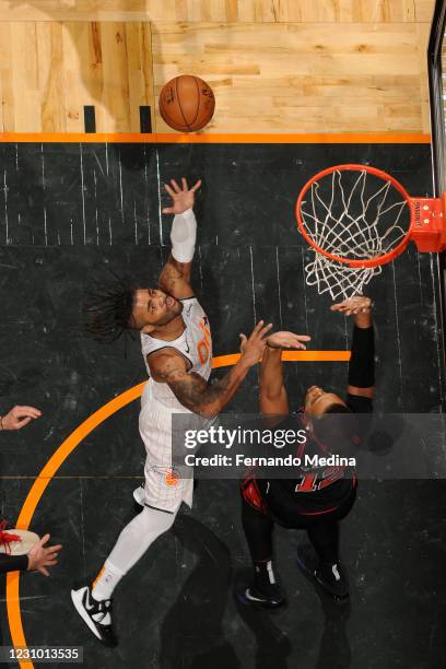 Frank Mason of the Orlando Magic drives to the basket during the game against the Chicago Bulls on February 6, 2021 at Amway Center in Orlando,...