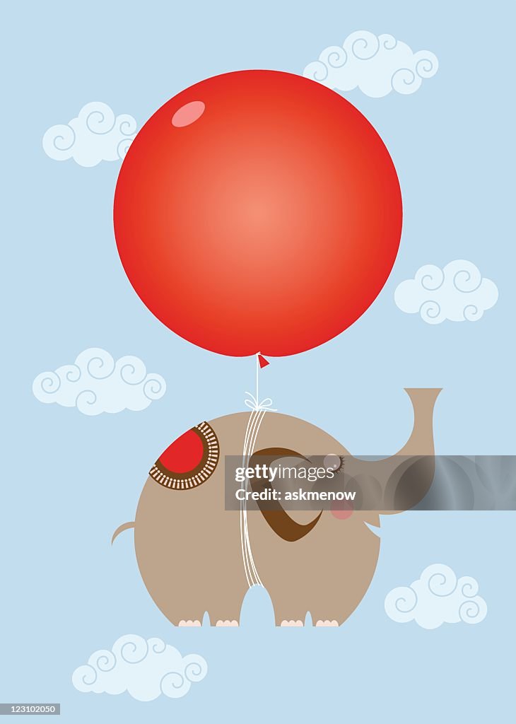 Elephant with red baloon