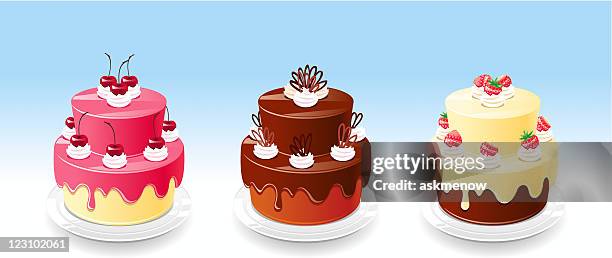 three cakes - chocolate cake stock illustrations