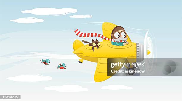 bildbanksillustrationer, clip art samt tecknat material och ikoner med yellow airplane - animals on plane