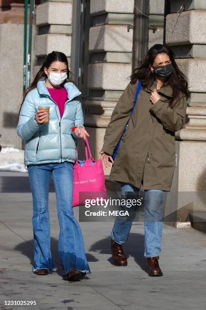 Katie Holmes and Suri Cruise out for a walk on February 6, 2021 in New York City, New York.