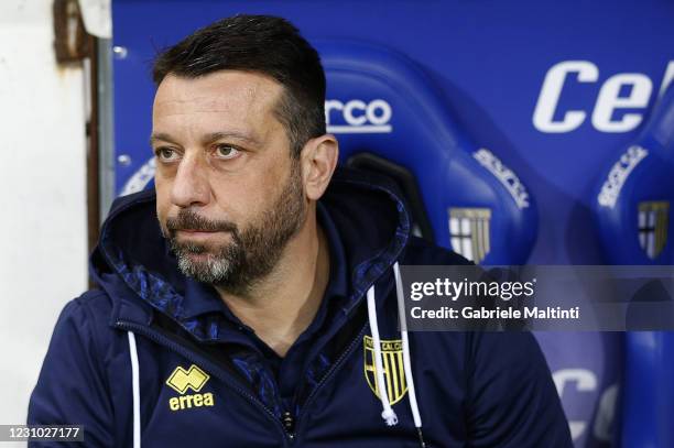 Roberto D'Aversa, manager of PArma Calcio looks on during the Serie A match between Parma Calcio and Bologna FC at Stadio Ennio Tardini on February...