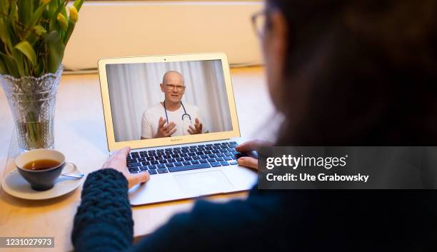 Bonn, Germany In this photo illustration a doctor is talking online to a patient on February 07, 2021 in Bonn, Germany.