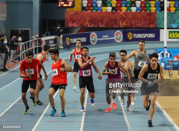 Athletes compete in 4x400 mt. U20 Men category during Turkcell Seniors and U20 Indoor Athletics Championships in Istanbul, Turkey on February 07,...