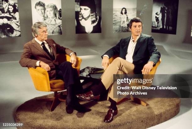 Peter Lawford interviewing Rock Hudson on the ABC tv series 'Wide World Special', episode 'Elizabeth Taylor: An Intimate Portrait', aka Elizabeth...