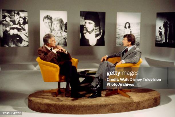 Peter Lawford interviewing Rodney McDowall on the ABC tv series 'Wide World Special', episode 'Elizabeth Taylor: An Intimate Portrait', aka Elizabeth...