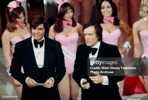 John Davidson, Hugh Hefner, Playboy Bunnies appearing on the ABC tv series 'Wide World Special', episode 'The Playboy Bunny of the Year Pageant'.