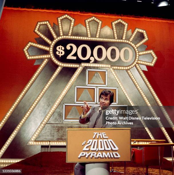 Dick Clark hosting the ABC tv game show series 'The $20,000 Pyramid', ABC's Pyramid game show series.