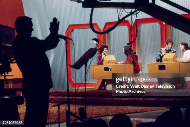 Adrienne Barbeau, Tony Roberts, contestants, behind the scenes, making of the ABC tv game show series 'The $20,000 Pyramid', ABC's Pyramid game show...