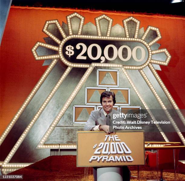 Dick Clark hosting the ABC tv game show series 'The $20,000 Pyramid', ABC's Pyramid game show series.