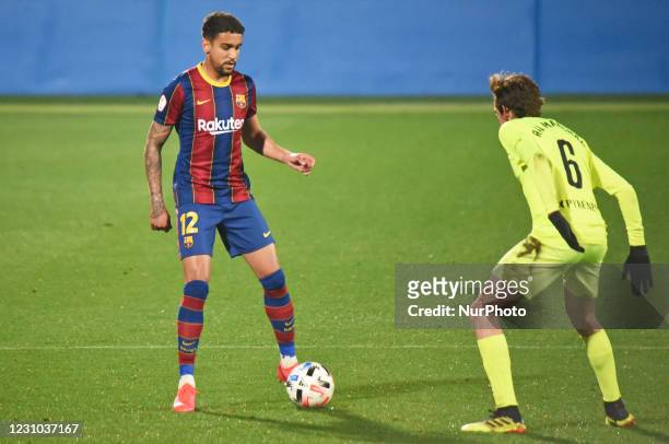 Matheus Pereira and Rai Marchan during the match between FC Barcelona B and FC Andorra, club owned by Gerard Pique and trained by Eder Sarabia, who...
