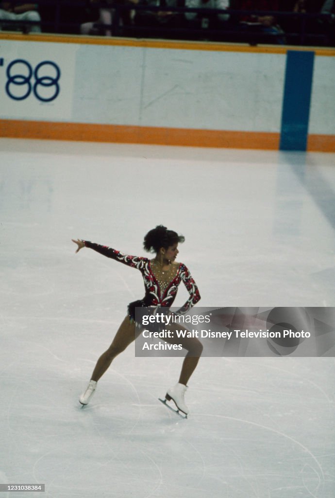 Debi Thomas competing in the Women's Free skating event at the 1988