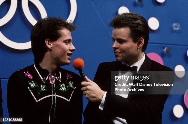 Calgary, Alberta, Canada Kurt Browning being interviewed by David Santee at the Men's Free skating event at the 1988 Winter Olympics / XIV Olympic...