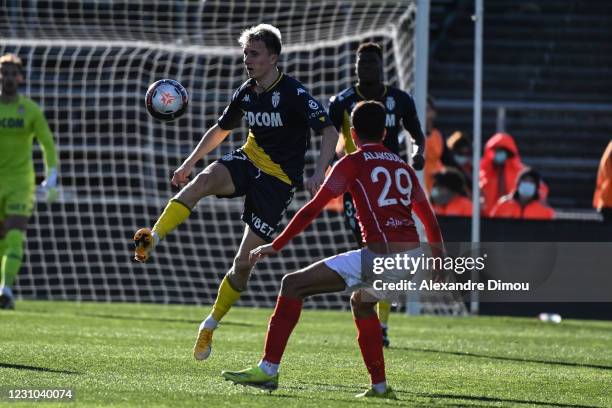 Aleksandr GOLOVIN of Monaco during the Ligue 1 soccer match between Nimes Olympique and AS Monaco at Costieres stadium on February 7, 2021 in Nimes,...