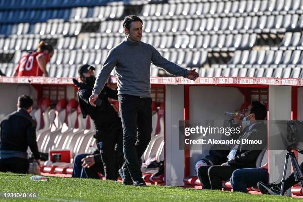 Niko Kovac head coach of Monaco during the Ligue 1 soccer match between Nimes Olympique and AS Monaco at Costieres stadium on February 7, 2021 in...