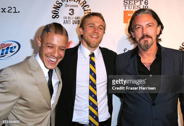 Actors Theo Rossi, Charlie Hunnam, Tommy Flanagan arrive at the Screening of FX's "Sons Of Anarchy" Season 4 Premiere at ArcLight Cinemas Cinerama...