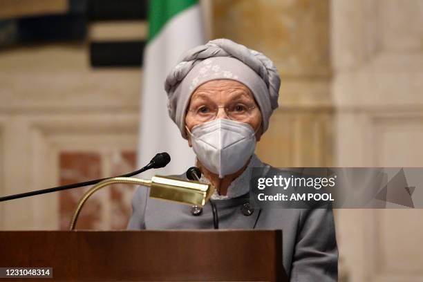 Emma Bonino speaks to media following a meeting with the designated Prime Minister Mario Draghi on formation of a new government at the Chamber of...