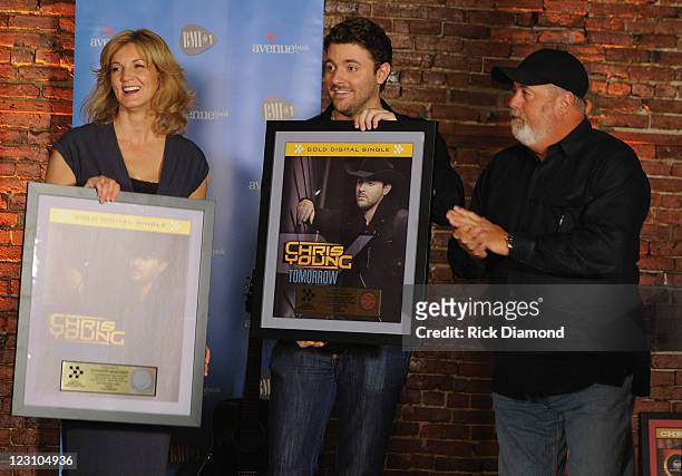 Shopkeeper Management's Marion Kraft, Singer/Songwriter Chris Young and Producer James Stroud at Chris Young's NEON jubilee celebration. Celebrating...
