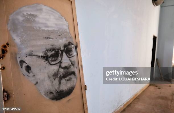 Drawing by Australian stencil artist Luke Cornish of Syrian archaeologist Khaled Al-Asaad, Palmyra's chief archaeologist who was beheaded by Islamic...