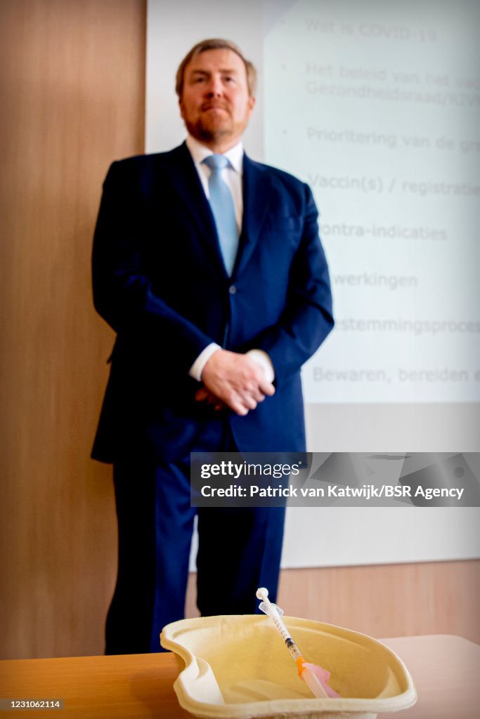 King Willem-Alexander Of The Netherlands Visits Corona Vaccination Center In Houten
