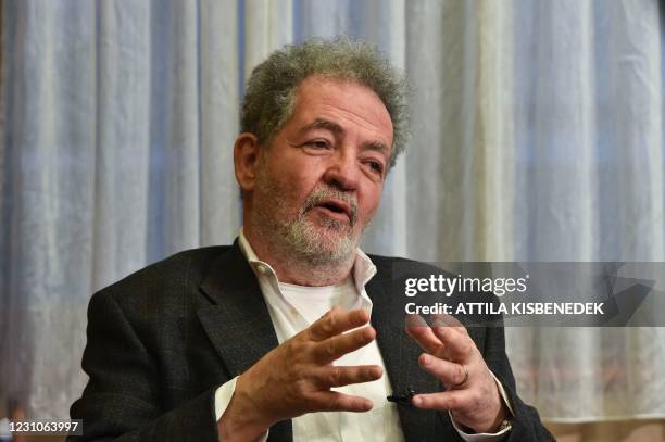 Chairman of the independent Hungarian radio station, the 'Klubradio' Andras Arato gives an interview for AFP in their headquarters in Budapest on...